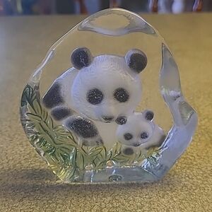 Art Glass Mother and Baby Panda Bears